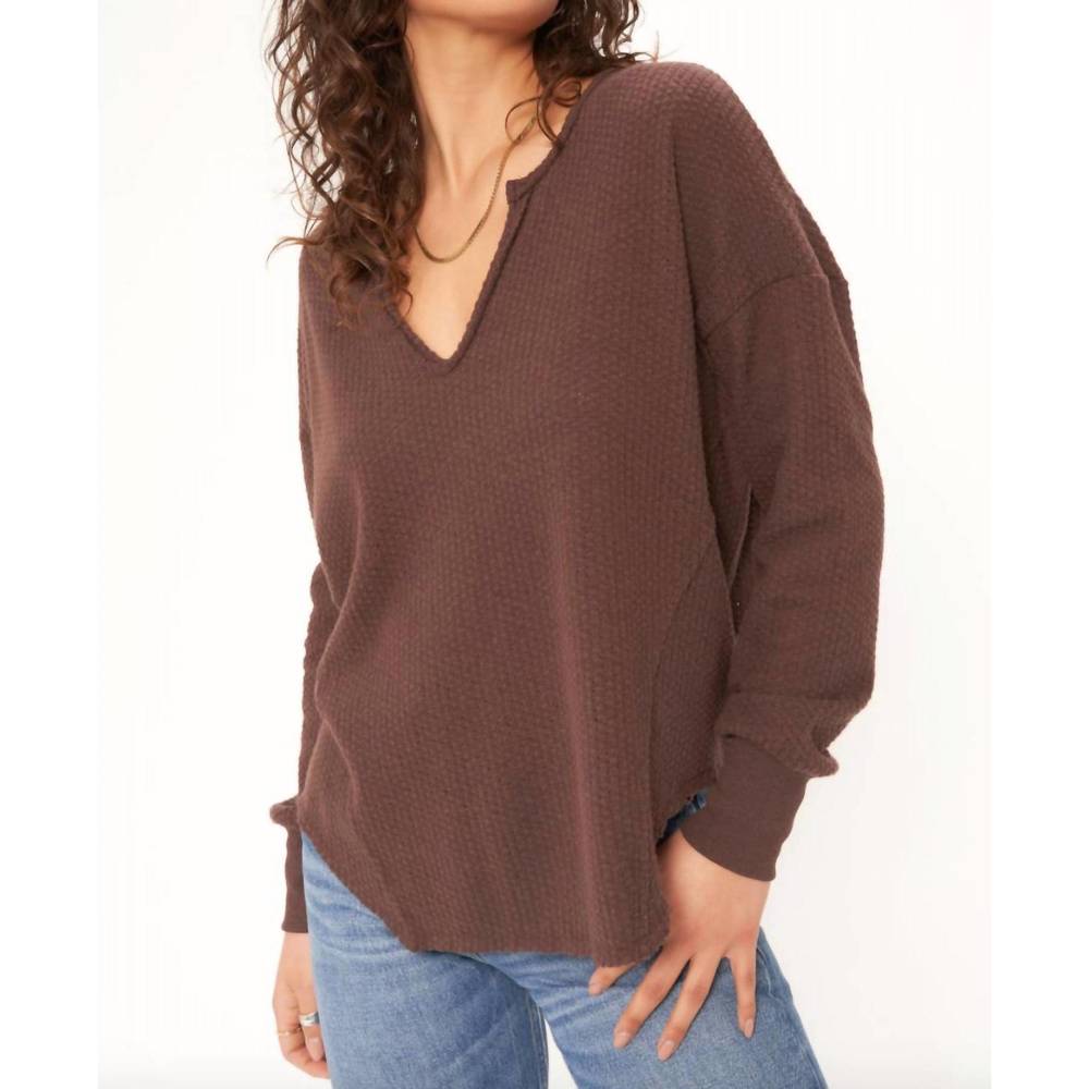 NEW PROJECT SOCIAL T borderline cozy thermal notch v-neck longsleeve in rich oak - Picture 2 of 2